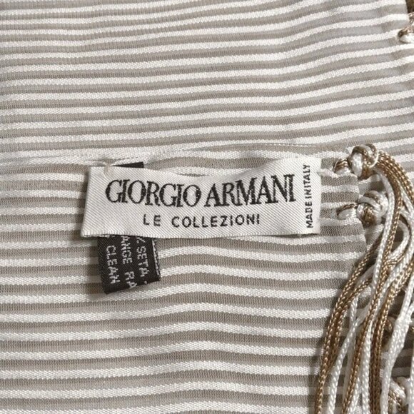 Auth GIORGIOARMANI - Cream Beige Silk Scarf - Picture 2 of 6